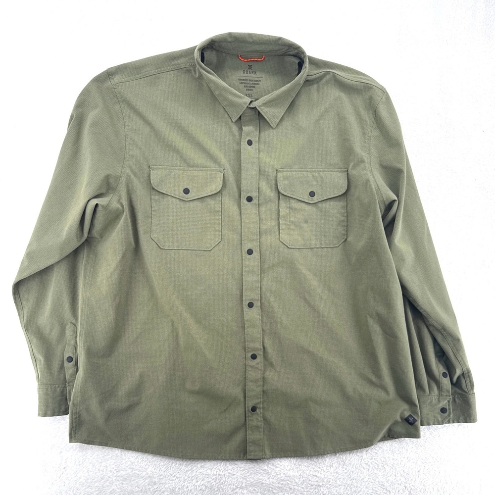 Roark Mens Button Down Shirt XXL Olive Green Perforated Breathable Snap Hiking